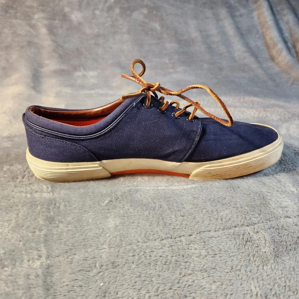 Polo Ralph Lauren Shoes Mens 11 Blue Orange Faxon Low Canvas Sneaker Pony Preppy